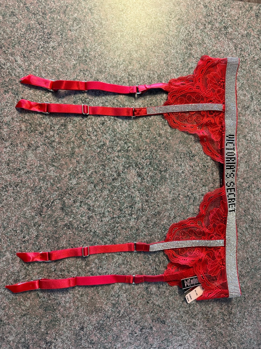 Red Lace Garter with Rhinestone Elastic Band